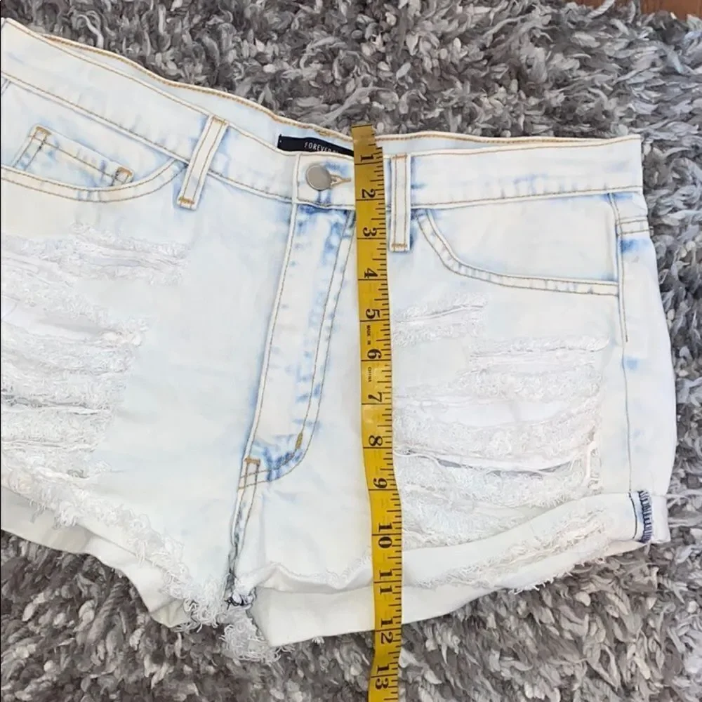Forever 21 Blue Distressed Factory Ripped Shorts Cutoff Contemporary Casual